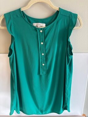 LOFT Teal Sleeveless Button-Front Henley Blouse